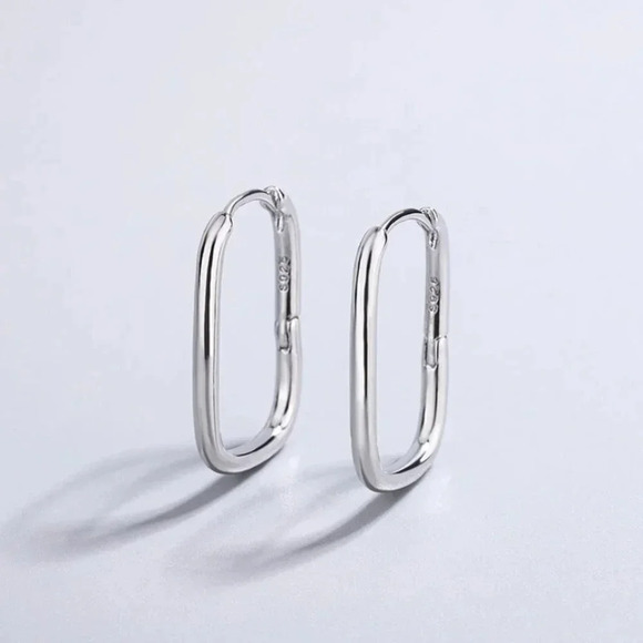 925 Sterling Silver Hoop Huggie Earrings Round Rectangle Hoops Dainty Earrings - Picture 4 of 5